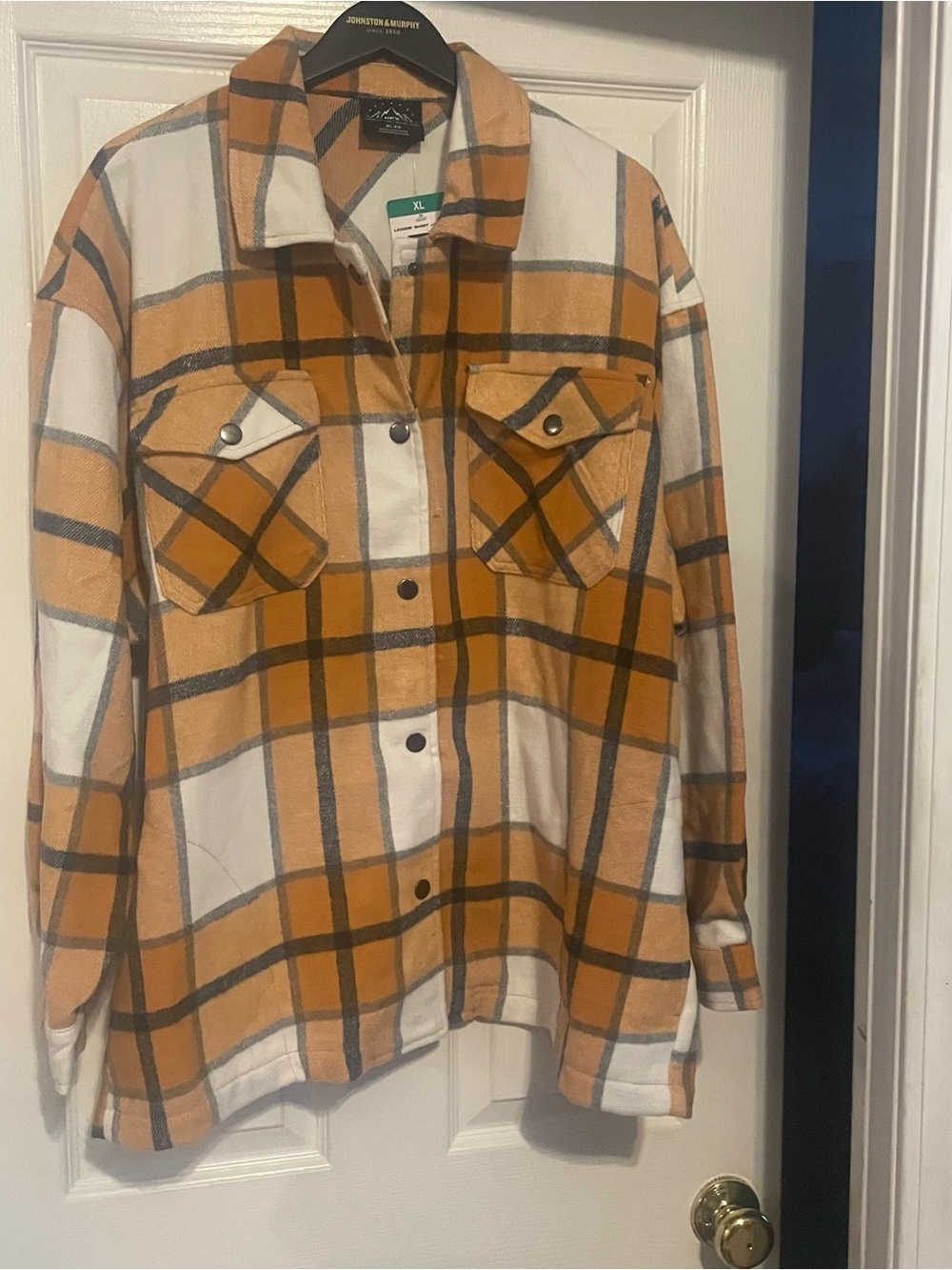 Plaid Button-Up Shacket Jacket - Orange & White